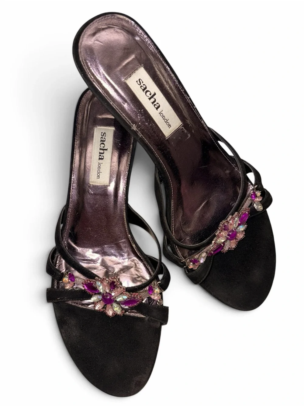 Sacha London Black Sandals with Purple Jewel Accents